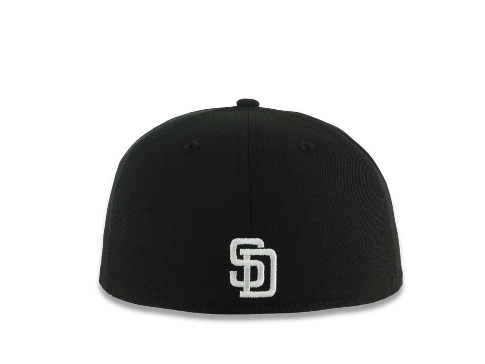 San Diego Padres New Era MLB 59FIFTY 5950 Fitted Cap Hat Black Crown/Visor White Logo With Sky Blue Clouds Gray UV