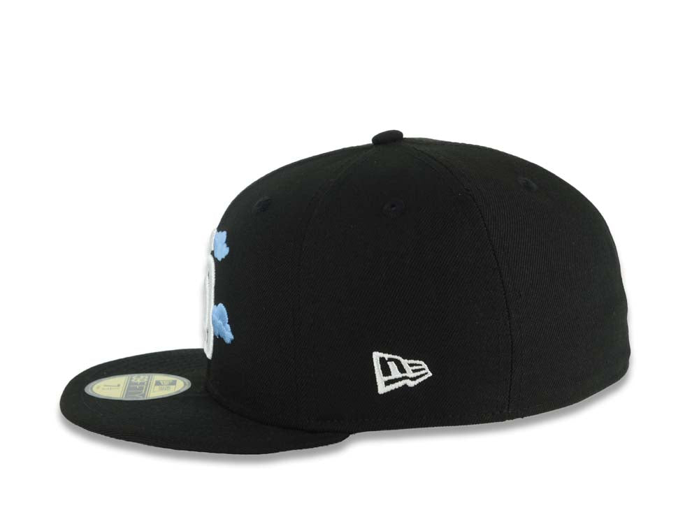 San Diego Padres New Era MLB 59FIFTY 5950 Fitted Cap Hat Black Crown/Visor White Logo With Sky Blue Clouds Gray UV