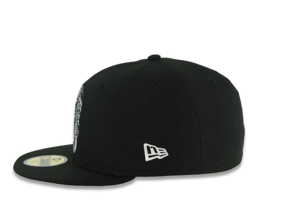 San Diego Padres New Era MLB 59FIFTY 5950 Fitted Cap Hat Black Crown/Visor Black/White Sugar Skull Logo 40th Anniversary Side Patch Gray UV