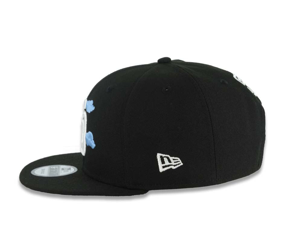 San Diego Padres New Era MLB 9FIFTY 950 Snapback Cap Hat Black Crown/Visor White Logo With Sky Blue Clouds 1998 World Series Side Patch Gray UV
