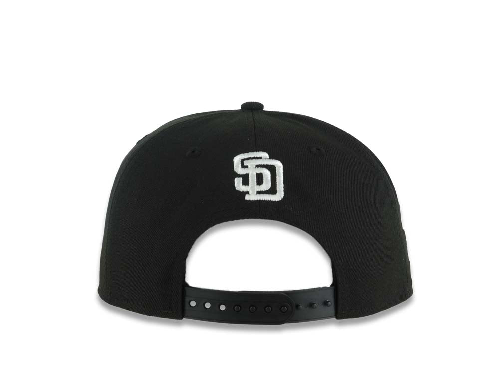San Diego Padres New Era MLB 9FIFTY 950 Snapback Cap Hat Black Crown/Visor White Logo With Sky Blue Clouds 1998 World Series Side Patch Gray UV