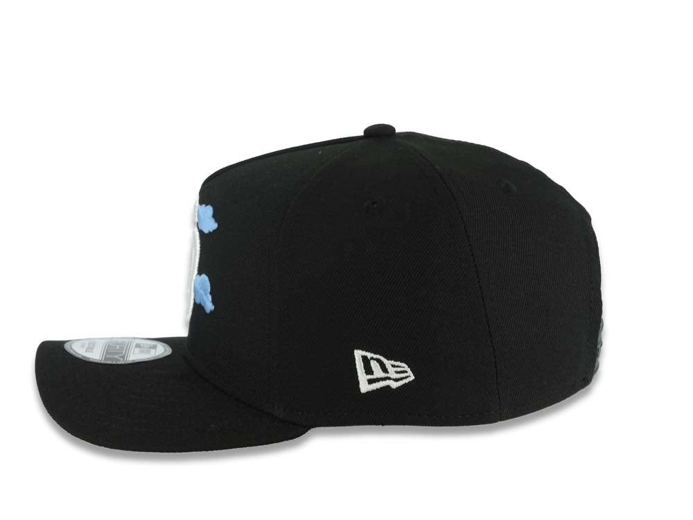 San Diego Padres New Era MLB 9FORTY 940 Adjustable A-Frame Cap Hat Black Crown/Visor White Logo With Sky Blue Clouds SD Side Patch Gray UV