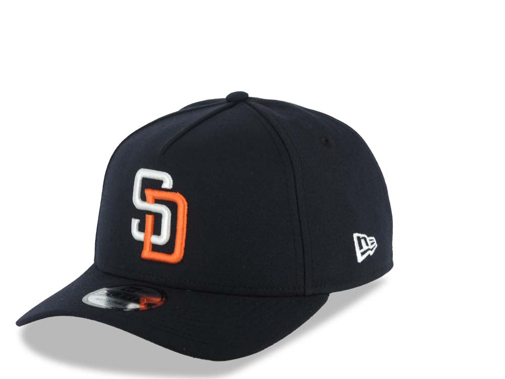San Diego Padres New Era MLB 9FORTY 940 Adjustable A-Frame Cap Hat Navy Blue Crown/Visor White/Orange Logo 40th Anniversary Side Patch Gray UV