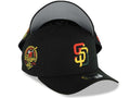 (Rasta Color) San Diego Padres New Era MLB 9FORTY 940 Adjustable A-Frame Cap Hat Black Crown/Visor Red/Yellow/Green Logo 40th Anniversary Side Patch Gray UV