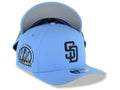 San Diego Padres New Era MLB 9FORTY 940 Adjustable A-Frame Cap Hat Sky Blue Crown/Visor Black Logo 10 Years Petco Park Side Patch Gray UV