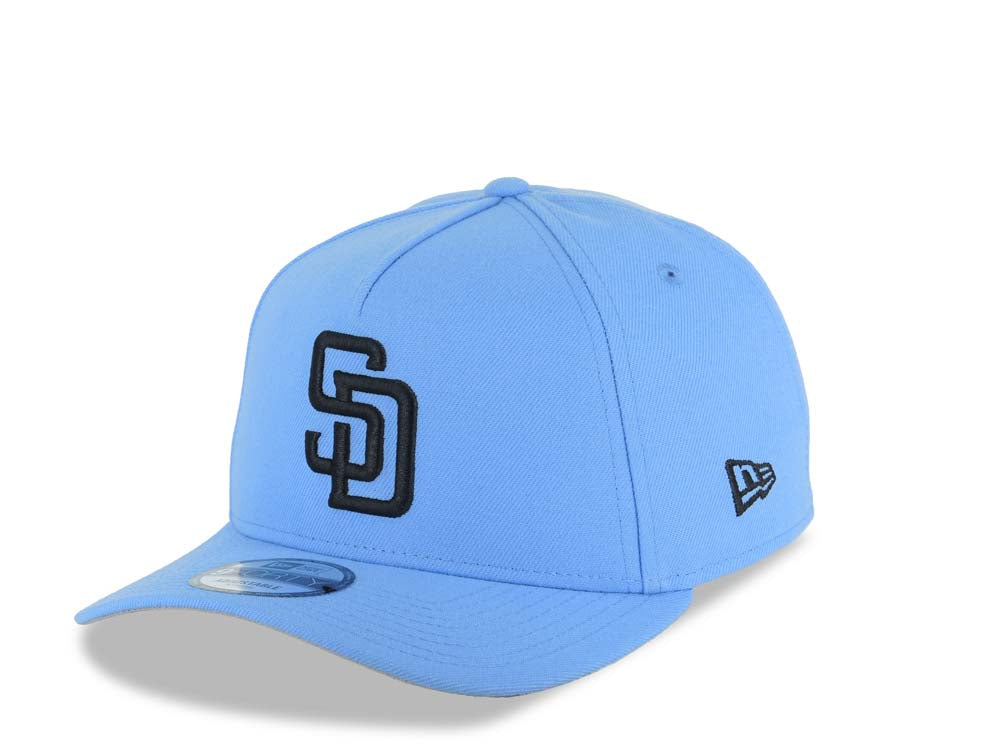 San Diego Padres New Era MLB 9FORTY 940 Adjustable A-Frame Cap Hat Sky Blue Crown/Visor Black Logo 10 Years Petco Park Side Patch Gray UV