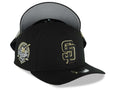 San Diego Padres New Era MLB 9FORTY 940 Adjustable A-Frame Cap Hat Black Crown/Visor Black/Metallic Gold Logo 40th Anniversary Side Patch Gray UV