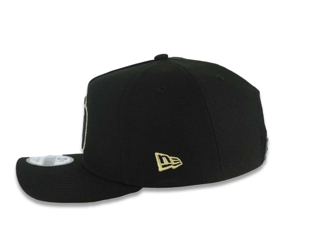 San Diego Padres New Era MLB 9FORTY 940 Adjustable A-Frame Cap Hat Black Crown/Visor Black/Metallic Gold Logo 40th Anniversary Side Patch Gray UV