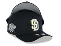 San Diego Padres New Era MLB 9FORTY 940 Adjustable A-Frame Cap Hat Navy Blue Crown/Visor Glow White/Metallic Gold Logo 1998 World Series Side Patch Gray UV