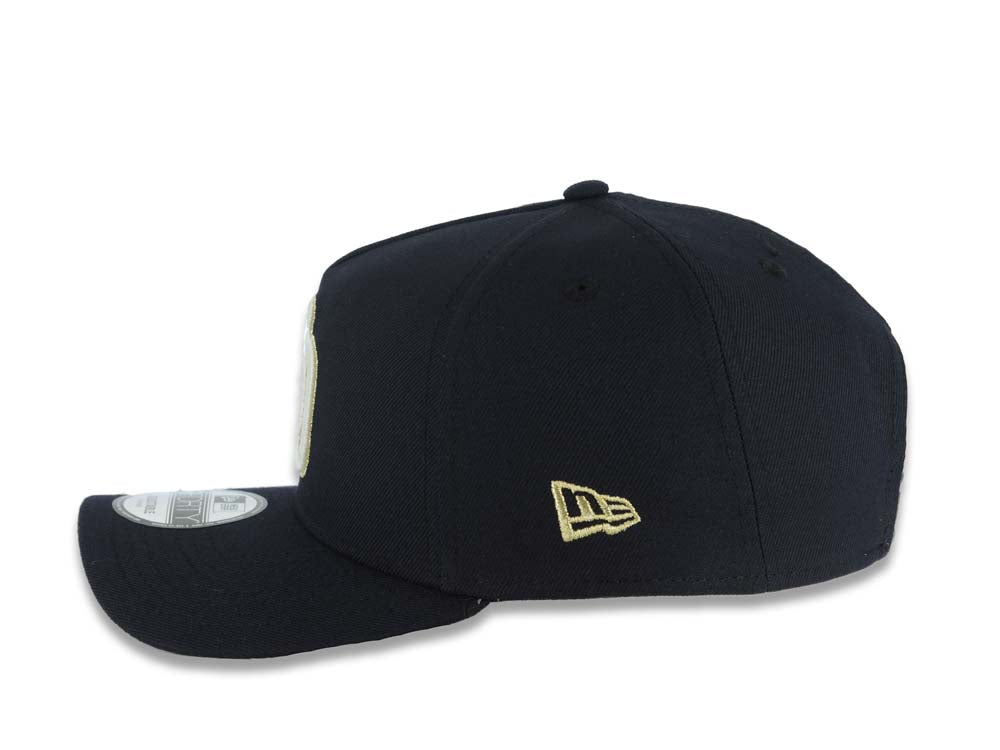 San Diego Padres New Era MLB 9FORTY 940 Adjustable A-Frame Cap Hat Navy Blue Crown/Visor Glow White/Metallic Gold Logo 1998 World Series Side Patch Gray UV
