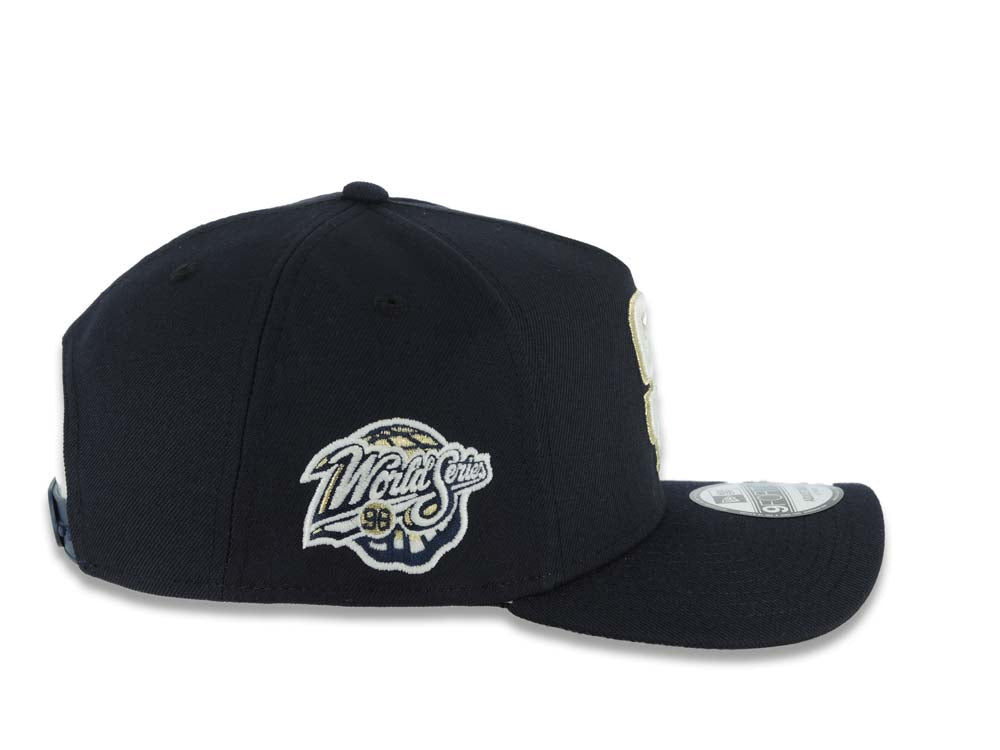 San Diego Padres New Era MLB 9FORTY 940 Adjustable A-Frame Cap Hat Navy Blue Crown/Visor Glow White/Metallic Gold Logo 1998 World Series Side Patch Gray UV