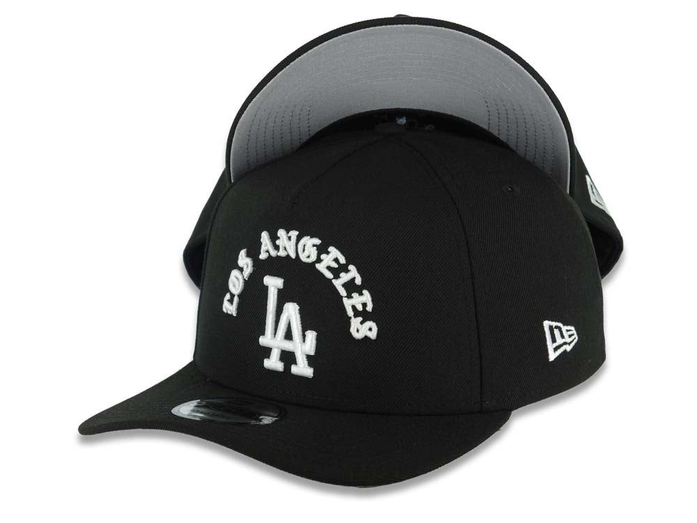 Los Angeles Dodgers New Era MLB 9FORTY 940 Adjustable A-Frame Cap Hat Black Crown/Visor White Logo With Text/Script Gray UV