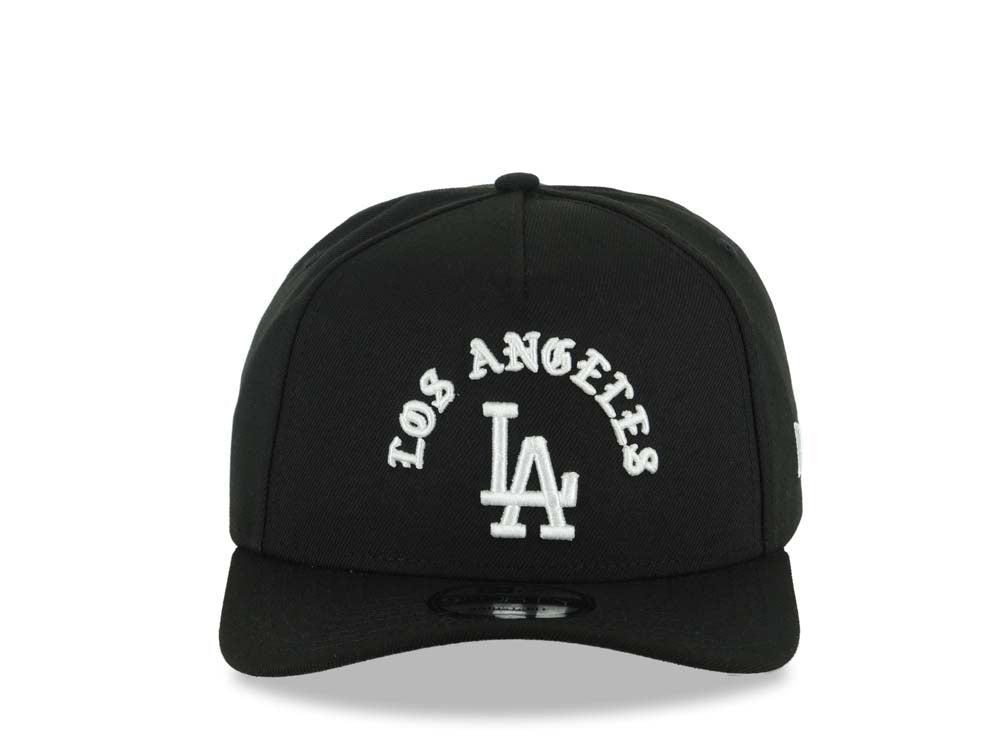 Los Angeles Dodgers New Era MLB 9FORTY 940 Adjustable A-Frame Cap Hat Black Crown/Visor White Logo With Text/Script Gray UV
