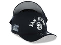 San Diego Padres New Era MLB 9FORTY 940 Adjustable A-Frame Cap Hat Navy Blue Crown/Visor White With Text/Script Logo 1984 World Series Side Patch Gray UV