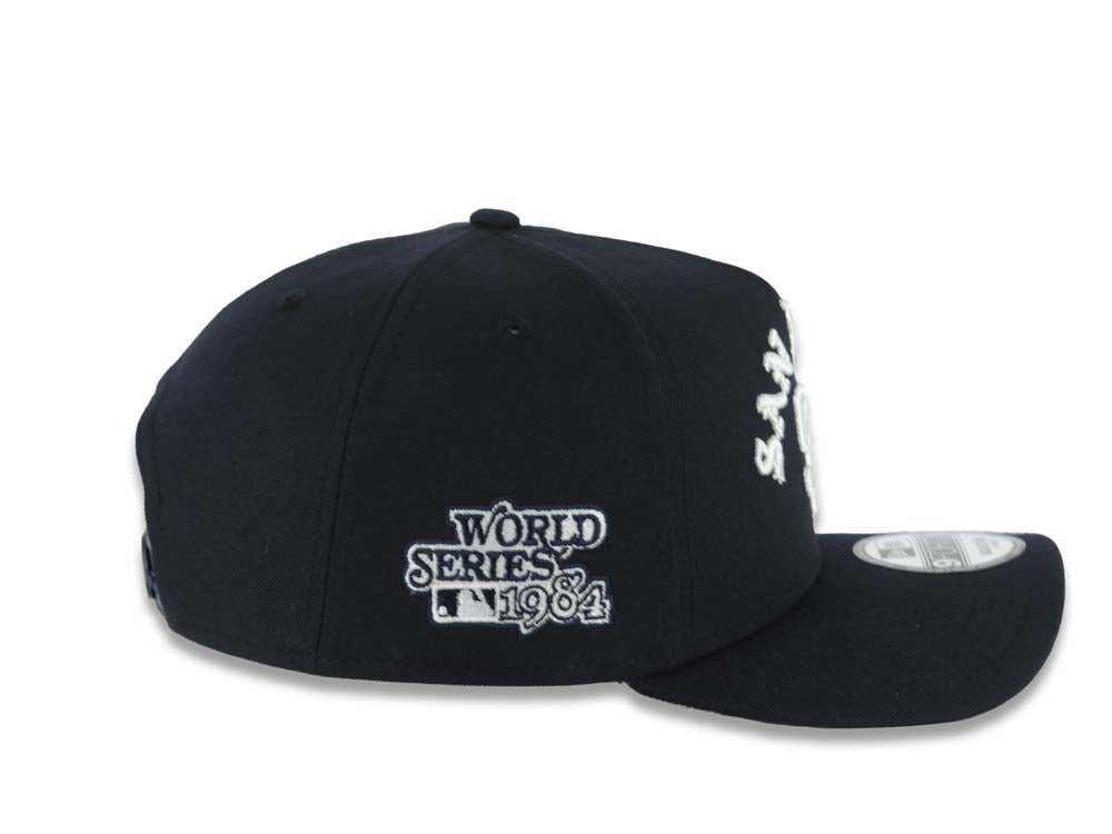 San Diego Padres New Era MLB 9FORTY 940 Adjustable A-Frame Cap Hat Navy Blue Crown/Visor White With Text/Script Logo 1984 World Series Side Patch Gray UV