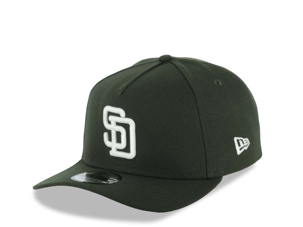 San Diego Padres New Era MLB 9FORTY 940 Adjustable A-Frame Cap Hat Dark Green Crown/Visor Glow White Logo 1998 World Series Side Patch Gray UV