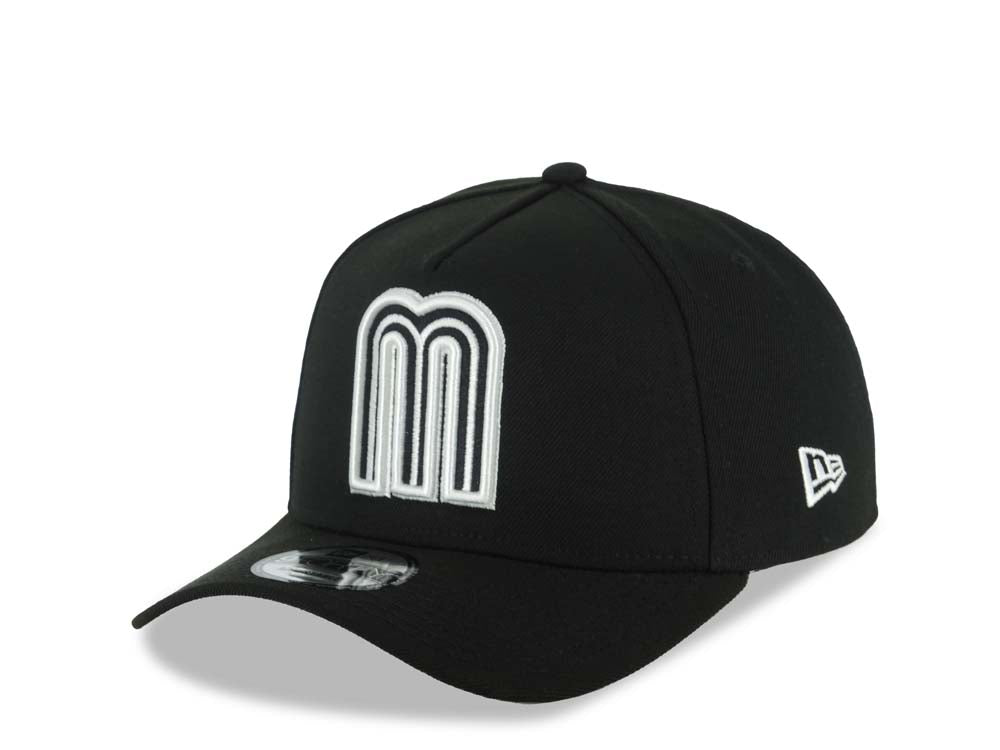 Mexico New Era WBC World Baseball Classic 9FORTY 940 Adjustable A-Frame Cap Hat Black Crown/Visor Black/White Logo Gray UV