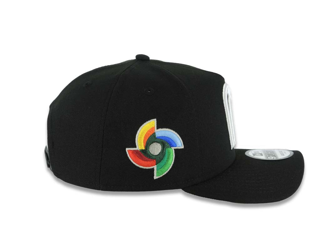 Mexico New Era WBC World Baseball Classic 9FORTY 940 Adjustable A-Frame Cap Hat Black Crown/Visor Black/White Logo Gray UV