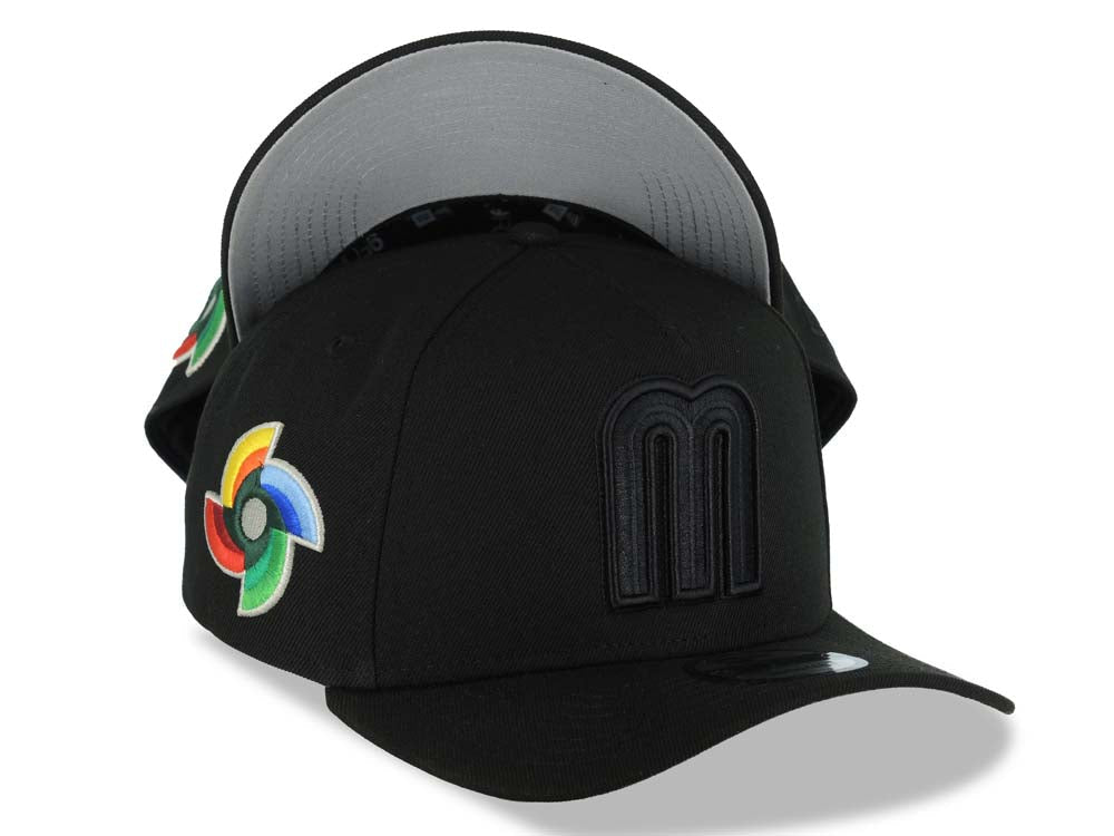 Mexico New Era WBC World Baseball Classic 9FORTY 940 Adjustable A-Frame Cap Hat Black Crown/Visor Black Logo Gray UV