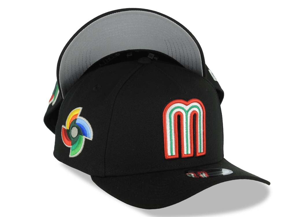 Mexico New Era WBC World Baseball Classic 9FORTY 940 Adjustable A-Frame Cap Hat Black Crown/Visor Red/White/Green Logo Gray UV