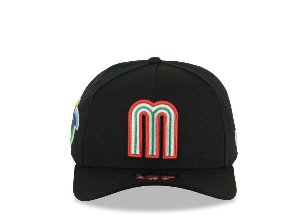 Mexico New Era WBC World Baseball Classic 9FORTY 940 Adjustable A-Frame Cap Hat Black Crown/Visor Red/White/Green Logo Gray UV