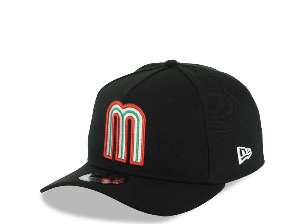 Mexico New Era WBC World Baseball Classic 9FORTY 940 Adjustable A-Frame Cap Hat Black Crown/Visor Red/White/Green Logo Gray UV
