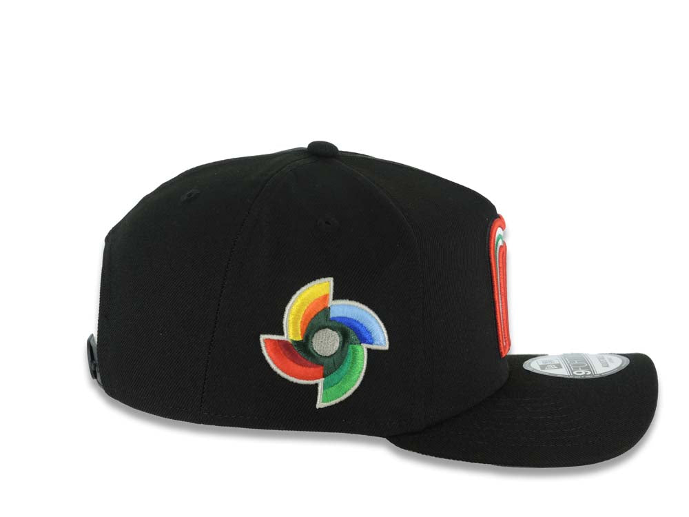 Mexico New Era WBC World Baseball Classic 9FORTY 940 Adjustable A-Frame Cap Hat Black Crown/Visor Red/White/Green Logo Gray UV