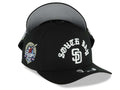 San Diego Padres New Era MLB 9FORTY 940 Adjustable A-Frame  Cap Hat Black Crown/Visor White Logo With South Bay Text/Script 40th Anniversary Side Patch Gray UV