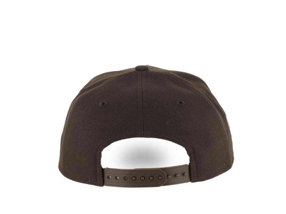 San Diego Padres New Era MLB 9FORTY 940 Adjustable A-Frame Cap Hat Brown Crown/Visor White Logo Yellow South Bay Script/Text South Bay Pier Side Patch