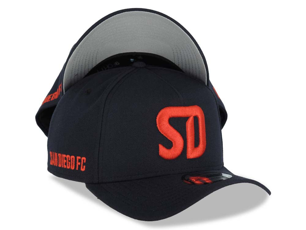 San Diego FC New Era MLS 9FORTY 940 Adjustable A-Frame Cap Hat Navy Blue Crown/Visor Red Logo Gray UV
