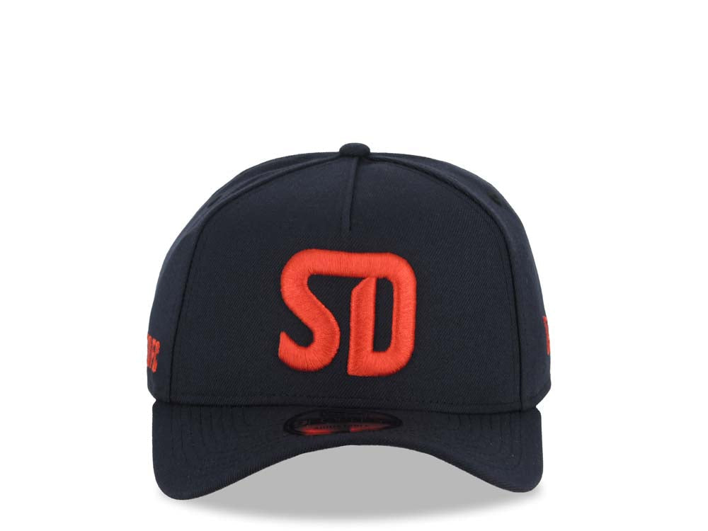 San Diego FC New Era MLS 9FORTY 940 Adjustable A-Frame Cap Hat Navy Blue Crown/Visor Red Logo Gray UV