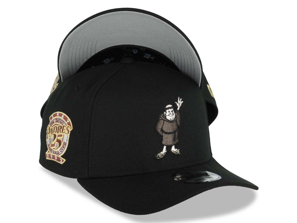 San Diego Padres New Era MLB 9FORTY 940 Adjustable A-Frame Cap Hat Black Crown/Visor Maroon Waving Friar Logo 25th Anniversary Side Patch Gray UV