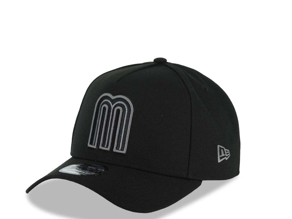 Mexico New Era WBC World Baseball Classic 9FORTY 940 Adjustable A-Frame Cap Hat Black Crown/Visor Black/Dark Gray Logo WBC Side Patch Gray UV