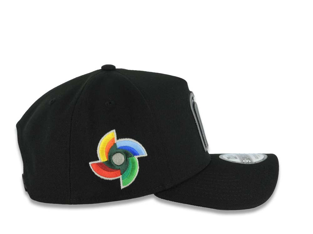 Mexico New Era WBC World Baseball Classic 9FORTY 940 Adjustable A-Frame Cap Hat Black Crown/Visor Black/Dark Gray Logo WBC Side Patch Gray UV