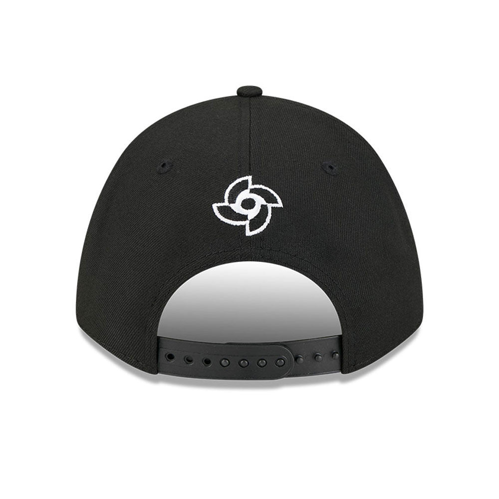 Mexico New Era WBC World Baseball Classic 9FORTY 940 Adjustable A-Frame M-Crown Cap Hat Black Crown/Visor Black/White Logo Mexico Flag Side Patch