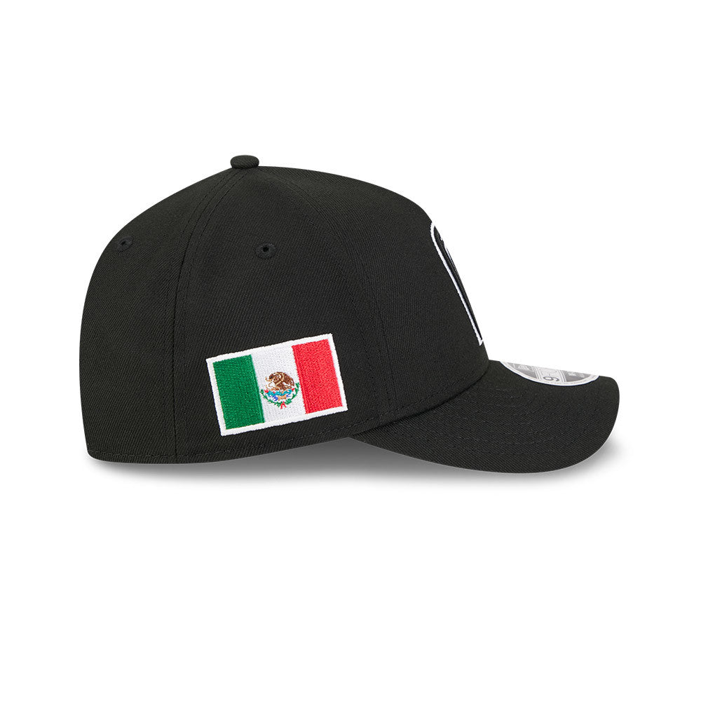 Mexico New Era WBC World Baseball Classic 9FORTY 940 Adjustable A-Frame M-Crown Cap Hat Black Crown/Visor Black/White Logo Mexico Flag Side Patch
