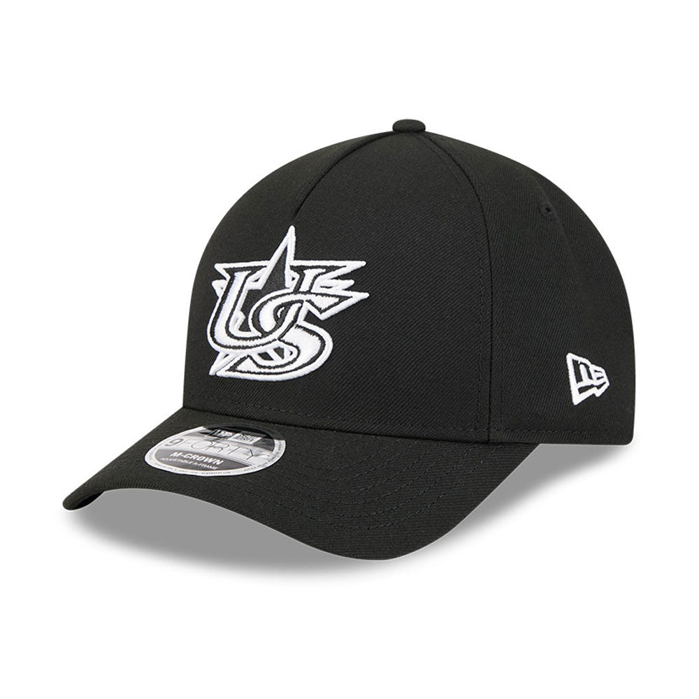 USA New Era WBC World Baseball Classic 9FORTY 940 Adjustable A-Frame M-Crown Cap Hat Black Crown/Visor Black/White Logo USA Flag Side Patch