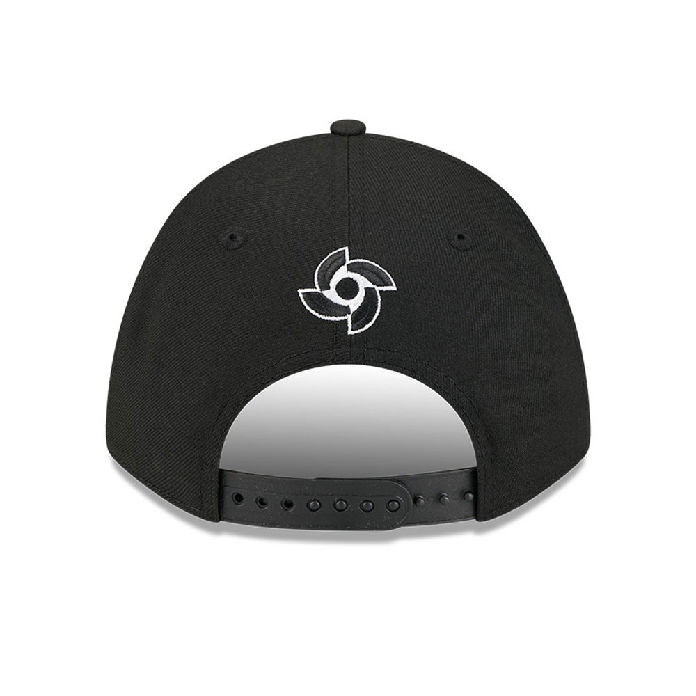 USA New Era WBC World Baseball Classic 9FORTY 940 Adjustable A-Frame M-Crown Cap Hat Black Crown/Visor Black/White Logo USA Flag Side Patch