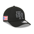 Puerto Rico New Era WBC World Baseball Classic 9FORTY 940 Adjustable A-Frame M-Crown Cap Hat Black Crown/Visor Black/White Logo Puerto Rico Flag Side Patch