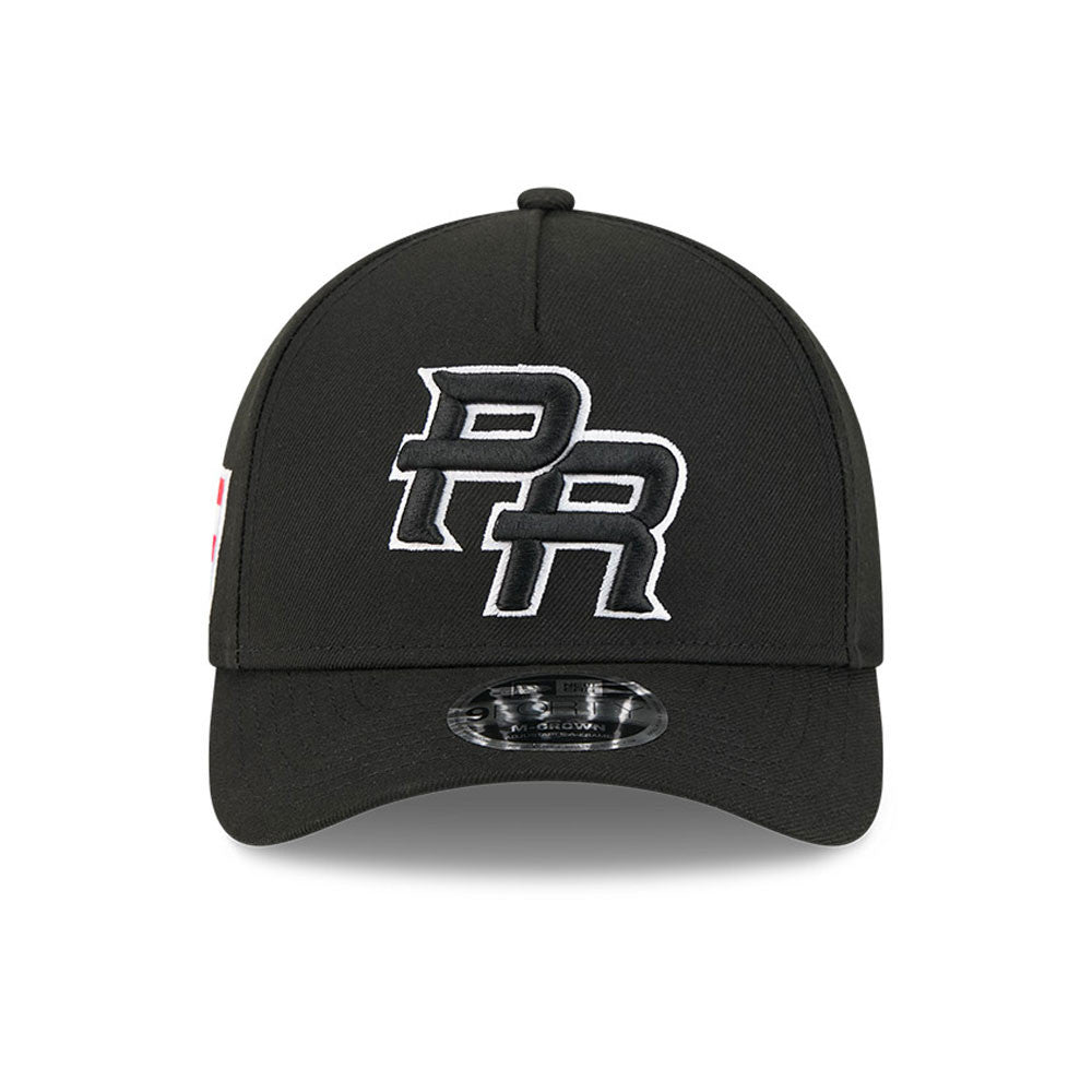 Puerto Rico New Era WBC World Baseball Classic 9FORTY 940 Adjustable A-Frame M-Crown Cap Hat Black Crown/Visor Black/White Logo Puerto Rico Flag Side Patch