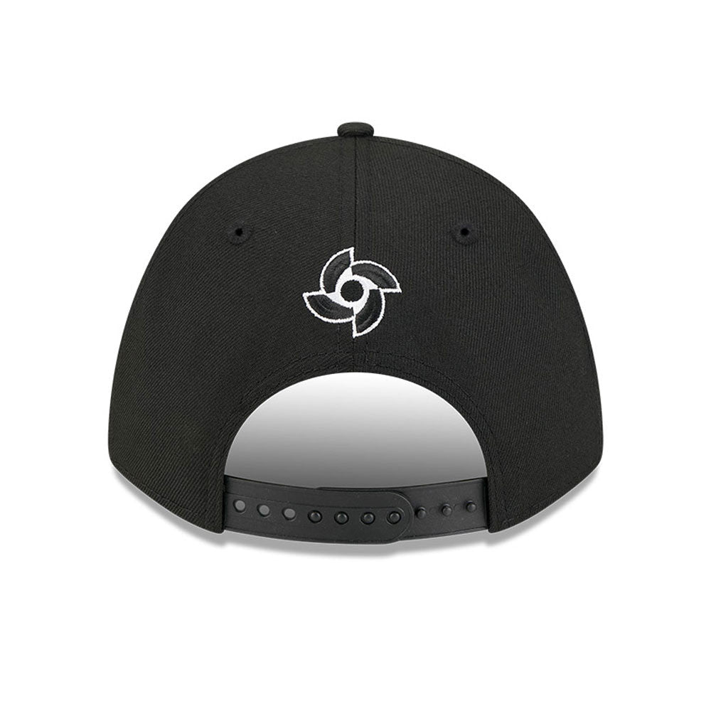 Puerto Rico New Era WBC World Baseball Classic 9FORTY 940 Adjustable A-Frame M-Crown Cap Hat Black Crown/Visor Black/White Logo Puerto Rico Flag Side Patch