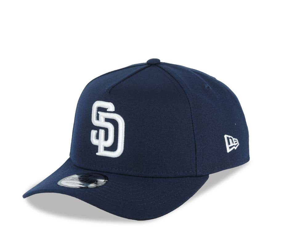 San Diego Padres New Era MLB 9FORTY 940 Adjustable A-Frame Cap Hat Navy Blue Crown/Visor White Logo 25th Anniversary Side Patch Gray UV