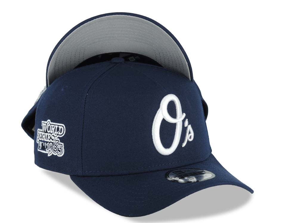 Baltimore Orioles New Era MLB 9FORTY 940 Adjustable A-Frame Cap Hat Navy Blue Crown/Visor White Logo 1983 World Series Side Patch Gray UV