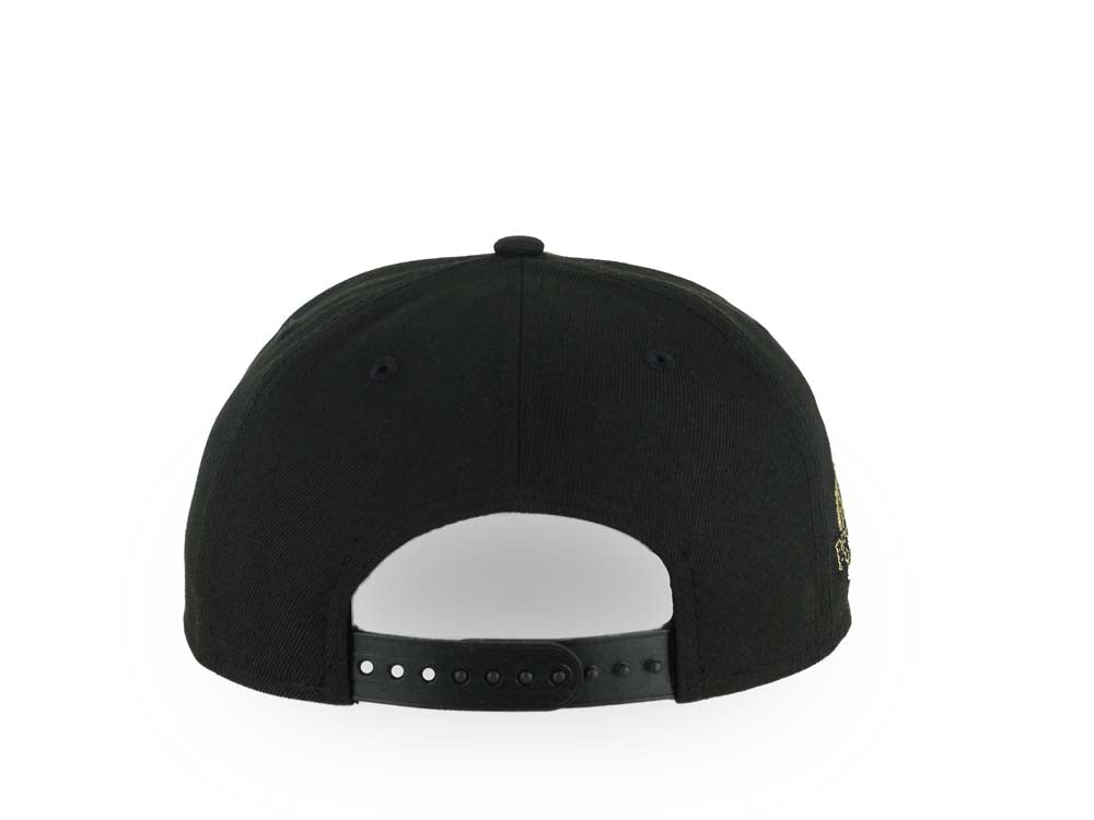 San Diego Padres New Era MLB 9FORTY 940 Adjustable A-Frame Cap Hat Black Crown/Visor Metallic Gold Logo Petcopark Stadium Side Patch Gray UV