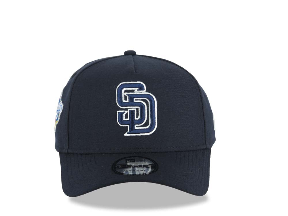 San Diego Padres New Era MLB 9FORTY 940 Adjustable A-Frame Cap Hat Navy Blue Crown/Visor Navy Blue Logo 1998 World Series Side Patch