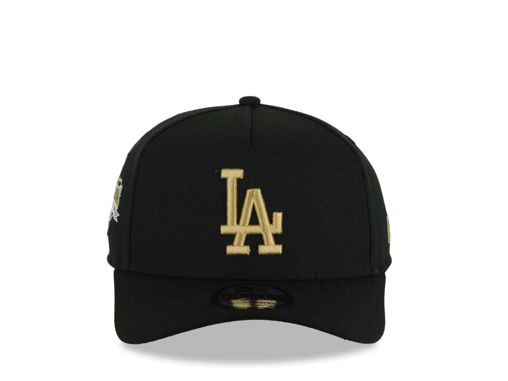 Los Angeles Dodgers New Era MLB 9FORTY 940 Adjustable A-Frame Cap Hat Black Crown/Visor Metallic Gold Logo 2025 World Series Champions Gray UV
