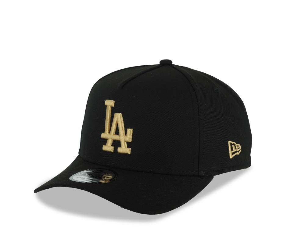 Los Angeles Dodgers New Era MLB 9FORTY 940 Adjustable A-Frame Cap Hat Black Crown/Visor Metallic Gold Logo 2025 World Series Champions Gray UV