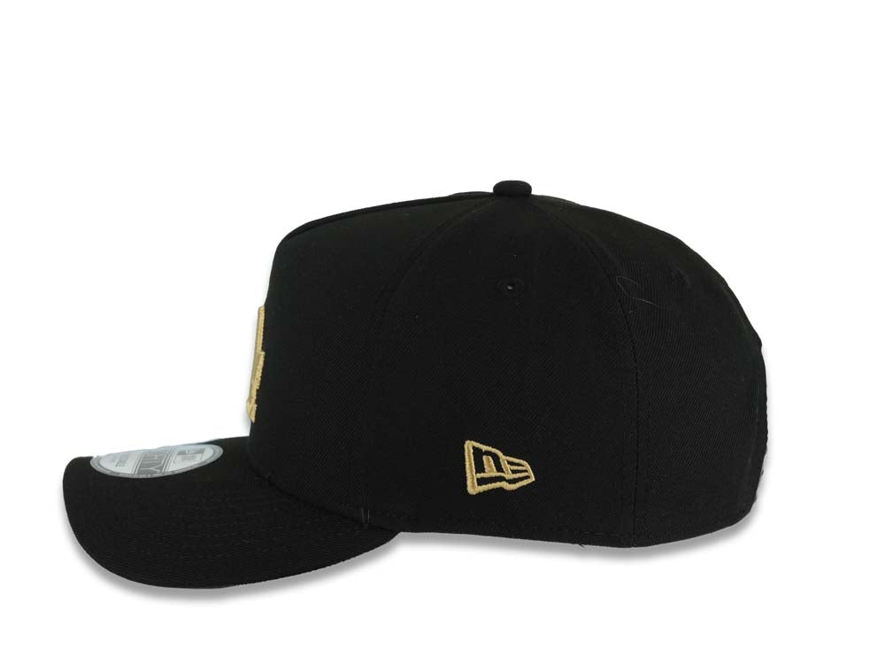 Los Angeles Dodgers New Era MLB 9FORTY 940 Adjustable A-Frame Cap Hat Black Crown/Visor Metallic Gold Logo 2025 World Series Champions Gray UV