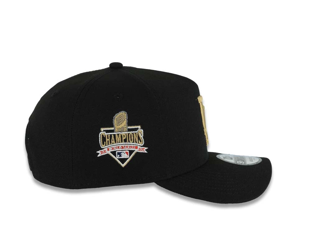 Los Angeles Dodgers New Era MLB 9FORTY 940 Adjustable A-Frame Cap Hat Black Crown/Visor Metallic Gold Logo 2025 World Series Champions Gray UV