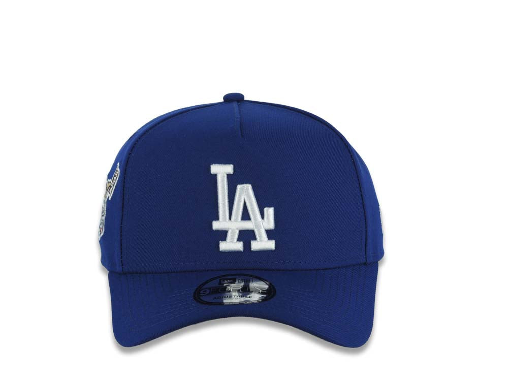 Los Angeles Dodgers New Era MLB 9FORTY 940 Adjustable A-Frame Cap Hat Royal Blue Crown/Visor White Logo Japan World Series Champions Side Patch Gray UV